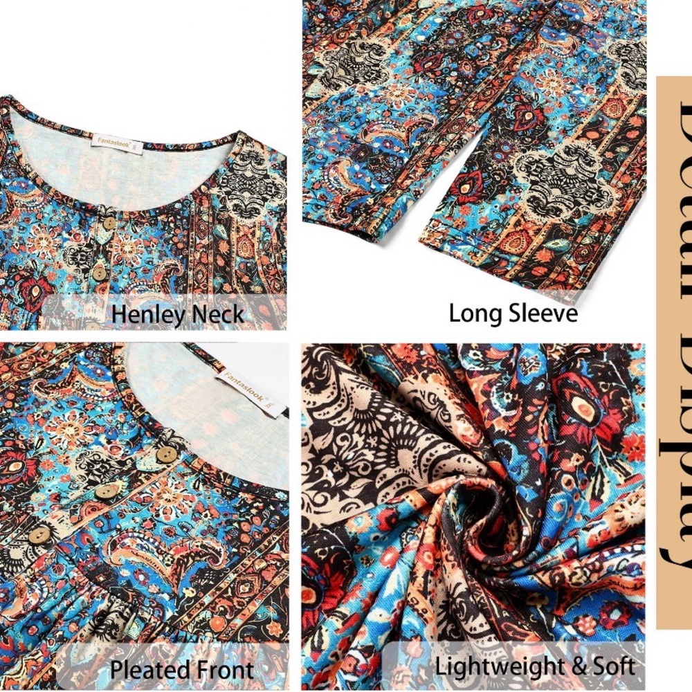 Bohemian Paisley Floral Print Henley Tunic Blouse Plus Size XXL NWT - Picture 5 of 14